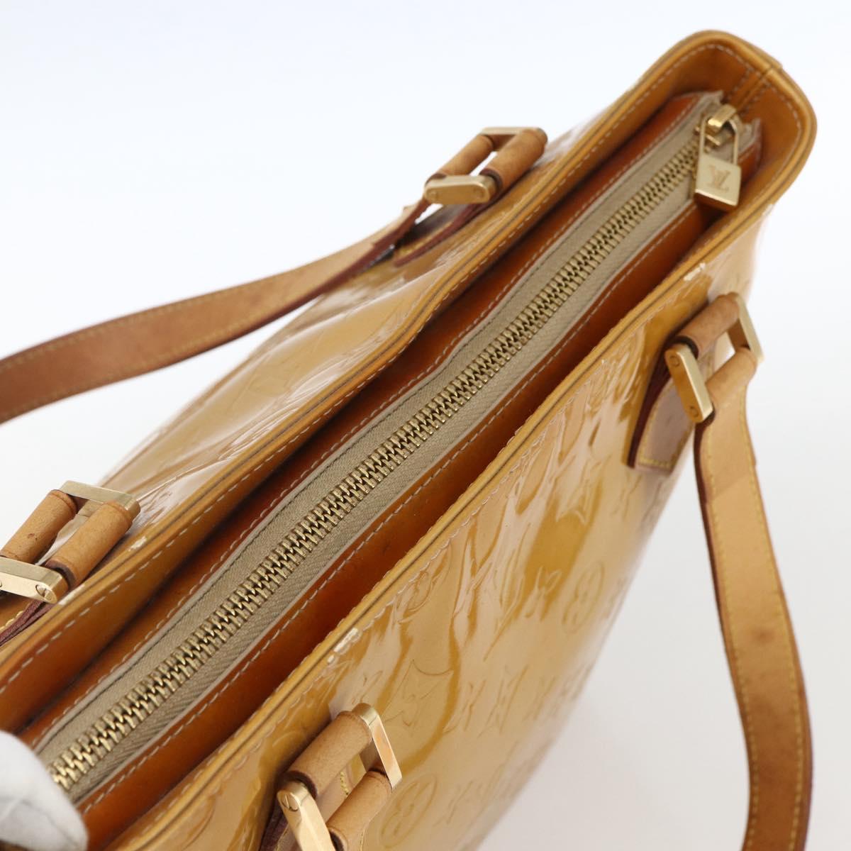 LOUIS VUITTON Monogram Vernis Houston Hand Bag Beige M91004 LV Auth BA10039