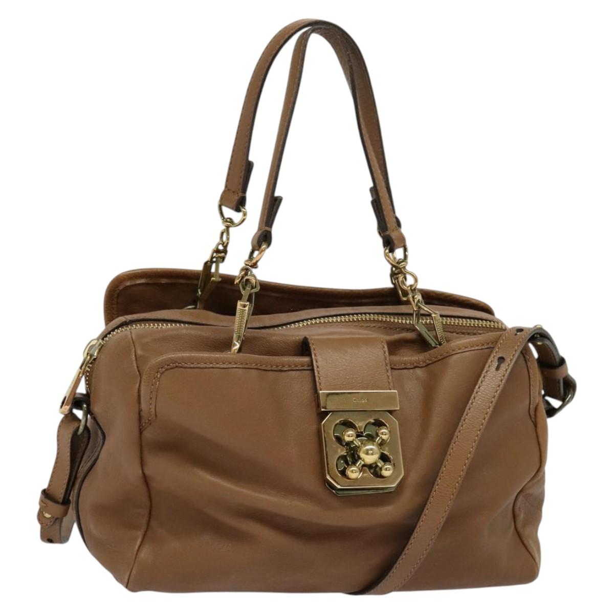 Chloe Hand Bag Leather 2way Brown Gold Auth BA1004