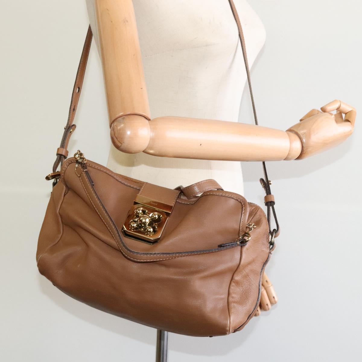 Chloe Hand Bag Leather 2way Brown Gold Auth BA1004