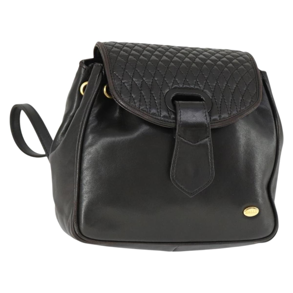 BALLY Backpack Leather Brown Gold Auth BA10063