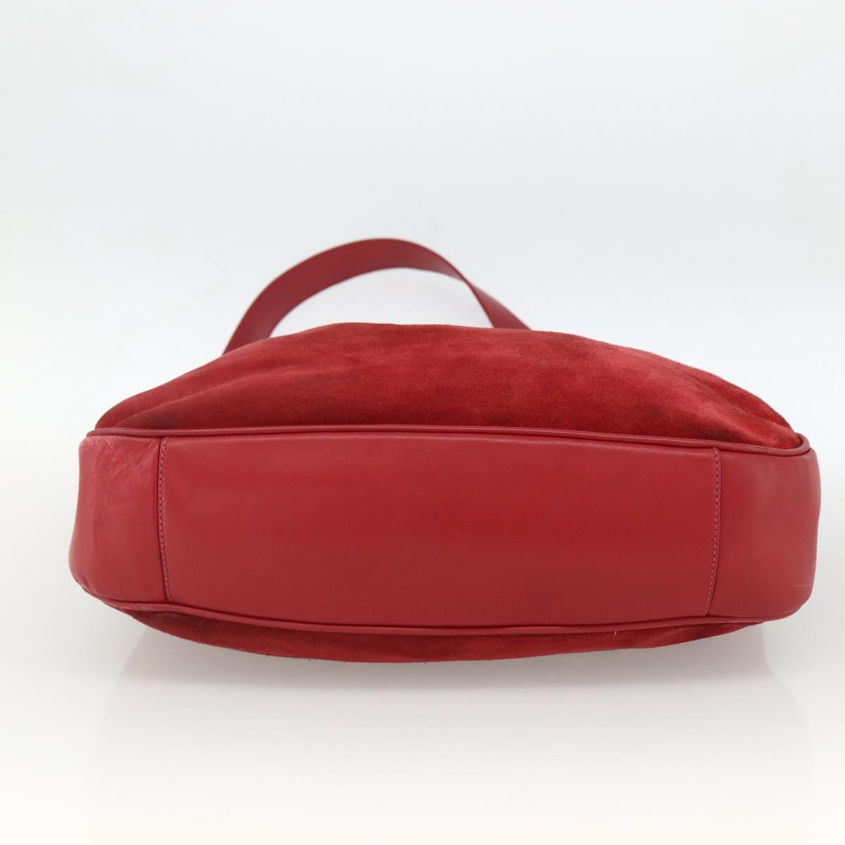 GUCCI Bamboo Shoulder Bag Suede 2way Red Gold 001 1577 2615 Auth BA10066