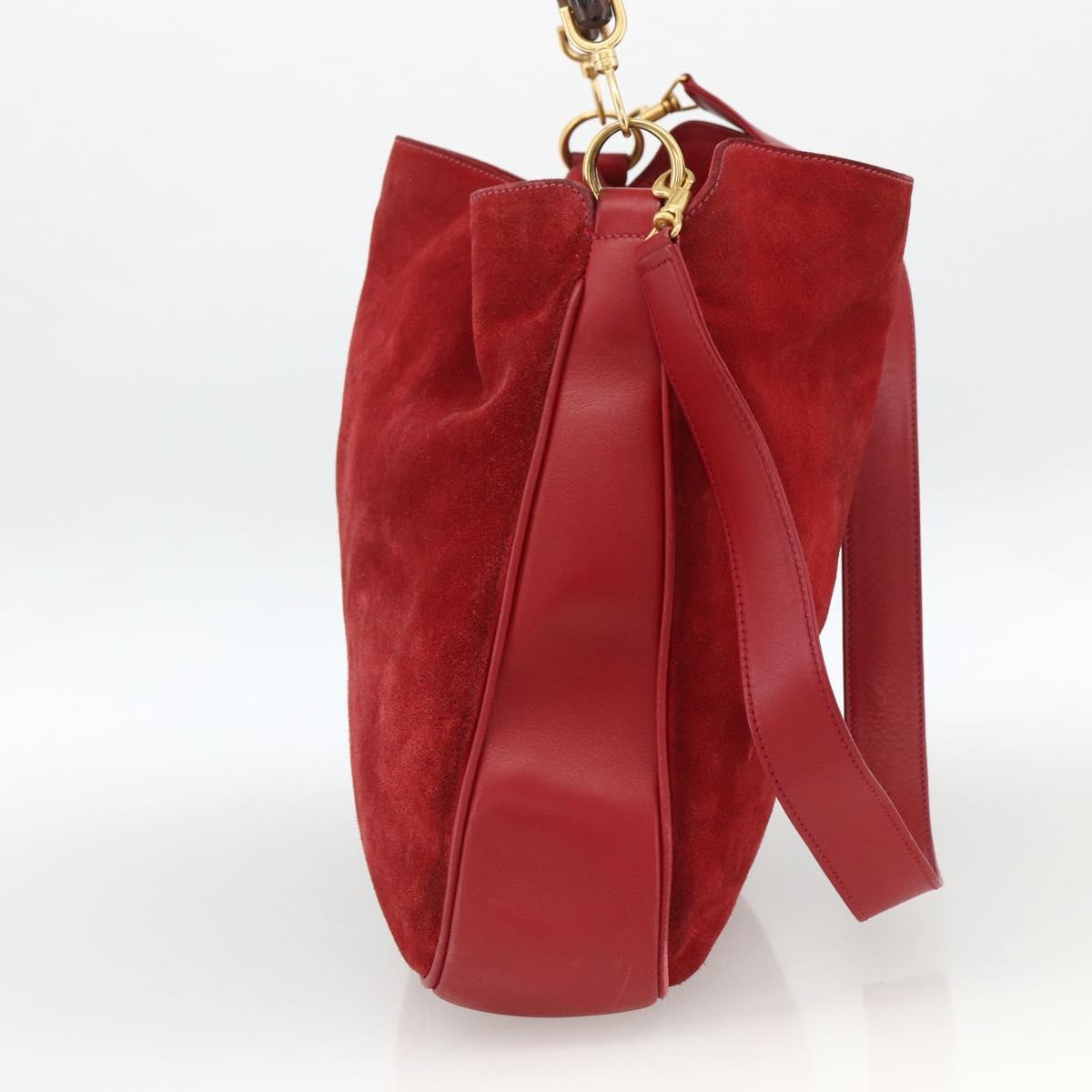 GUCCI Bamboo Shoulder Bag Suede 2way Red Gold 001 1577 2615 Auth BA10066