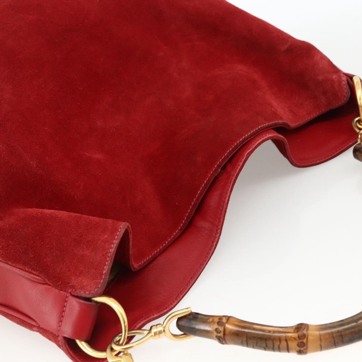GUCCI Bamboo Shoulder Bag Suede 2way Red Gold 001 1577 2615 Auth BA10066