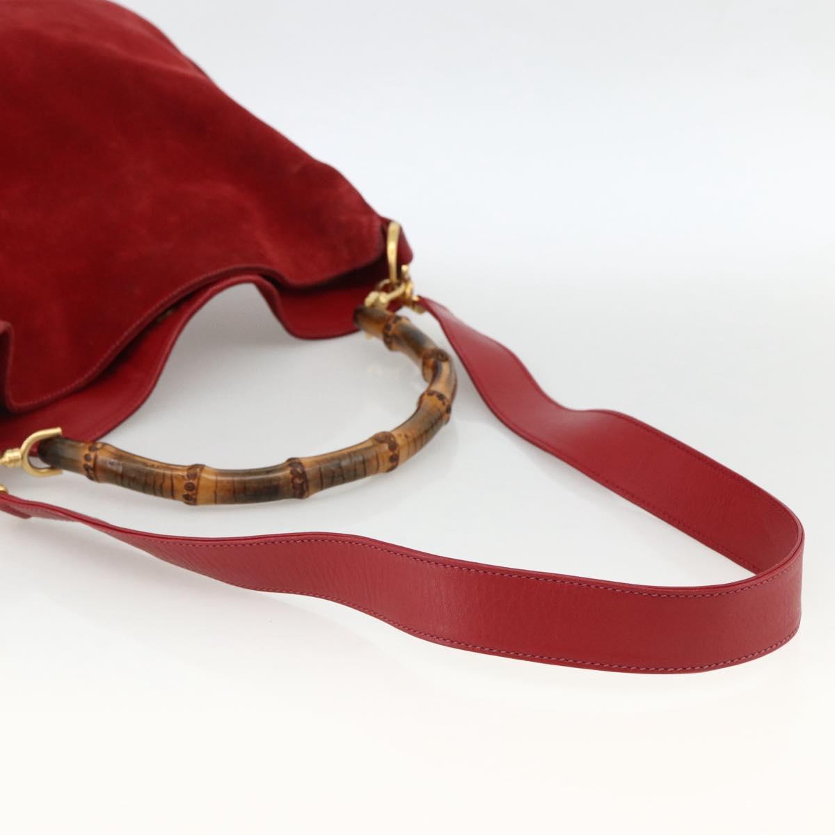GUCCI Bamboo Shoulder Bag Suede 2way Red Gold 001 1577 2615 Auth BA10066