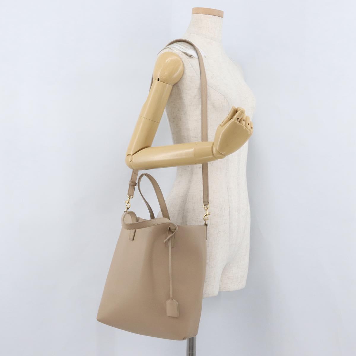SAINT LAURENT Tote Bag Leather 2way Beige Gold Auth BA10070