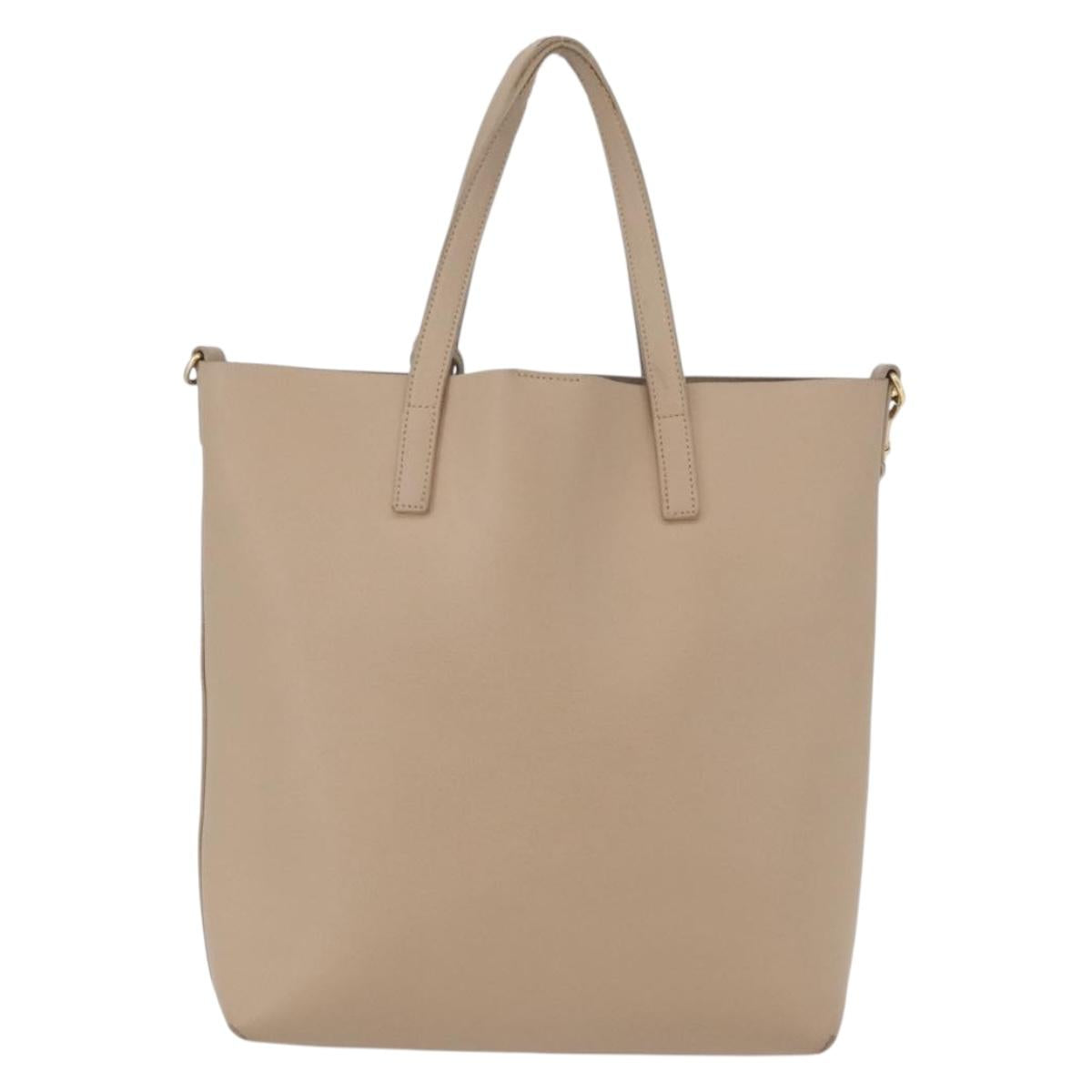 SAINT LAURENT Tote Bag Leather 2way Beige Gold Auth BA10070