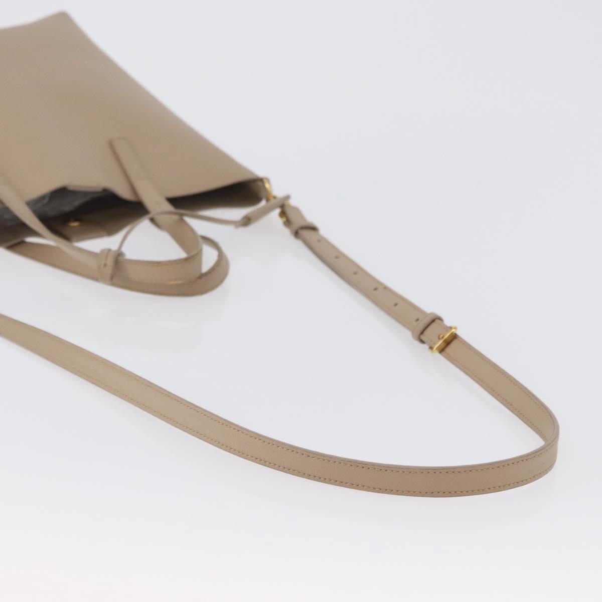 SAINT LAURENT Tote Bag Leather 2way Beige Gold Auth BA10070