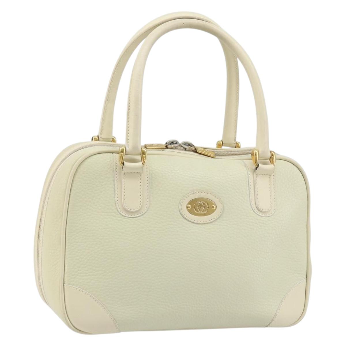 GUCCI Hand Bag Leather Ivory Gold Auth BA10073
