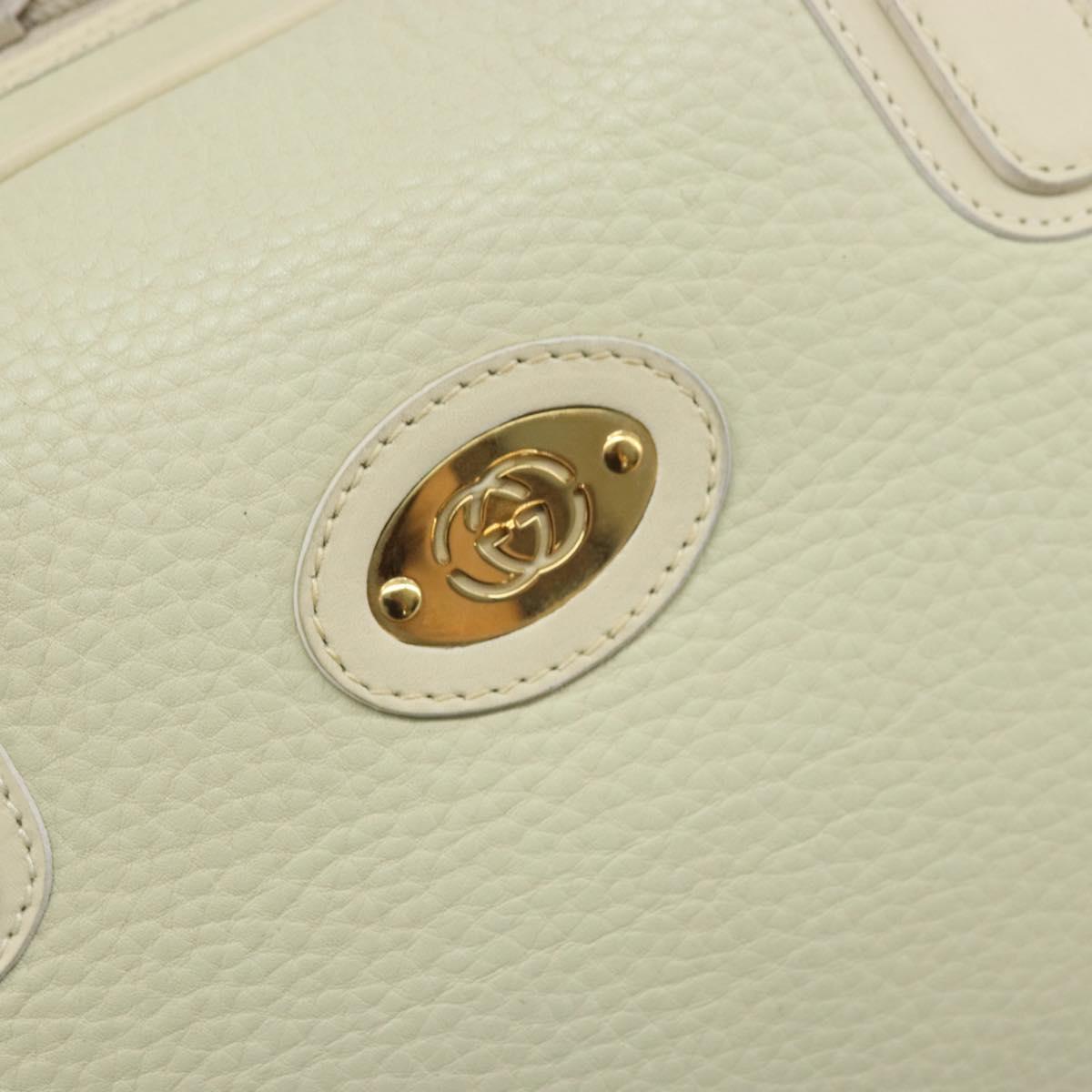 GUCCI Hand Bag Leather Ivory Gold Auth BA10073
