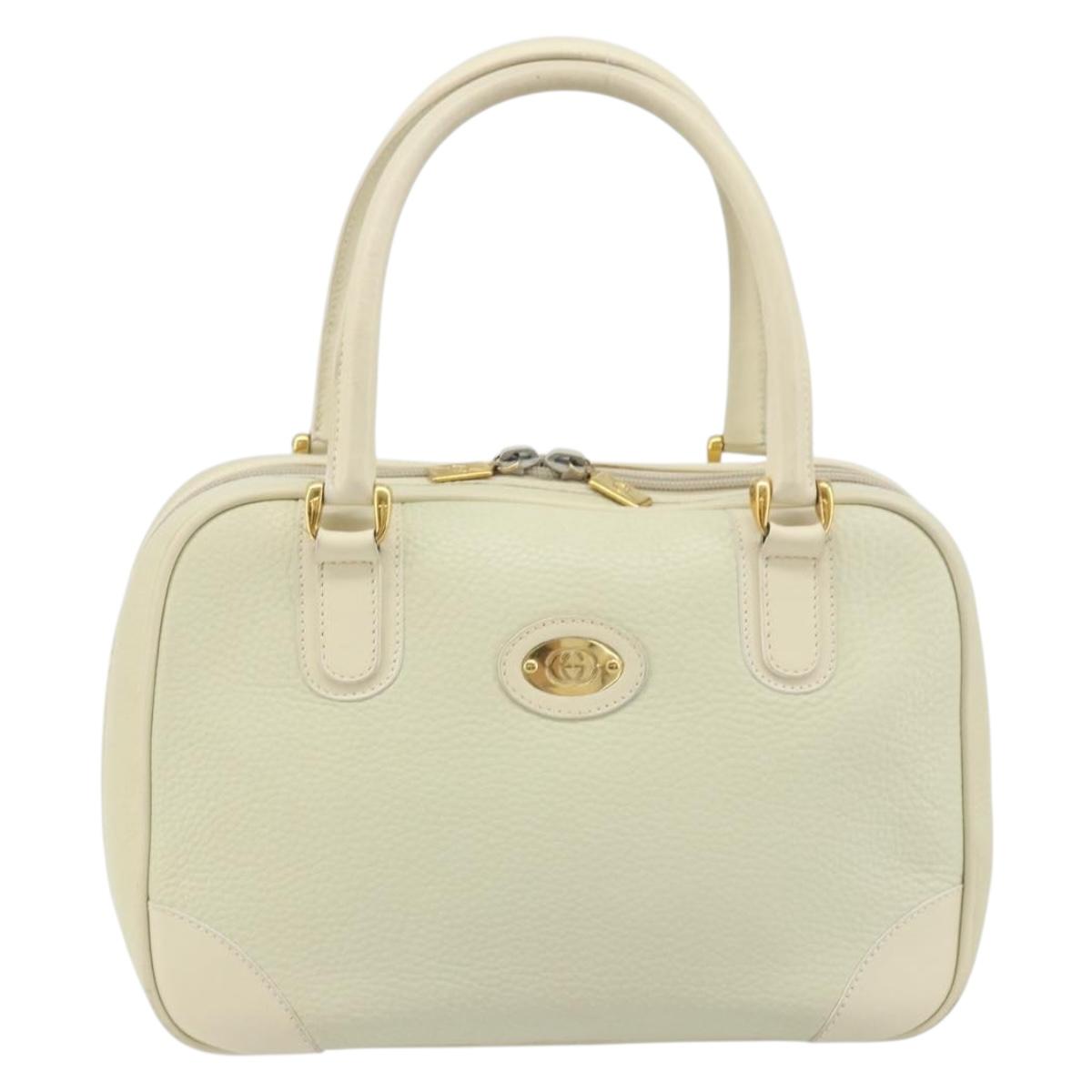 GUCCI Hand Bag Leather Ivory Gold Auth BA10073
