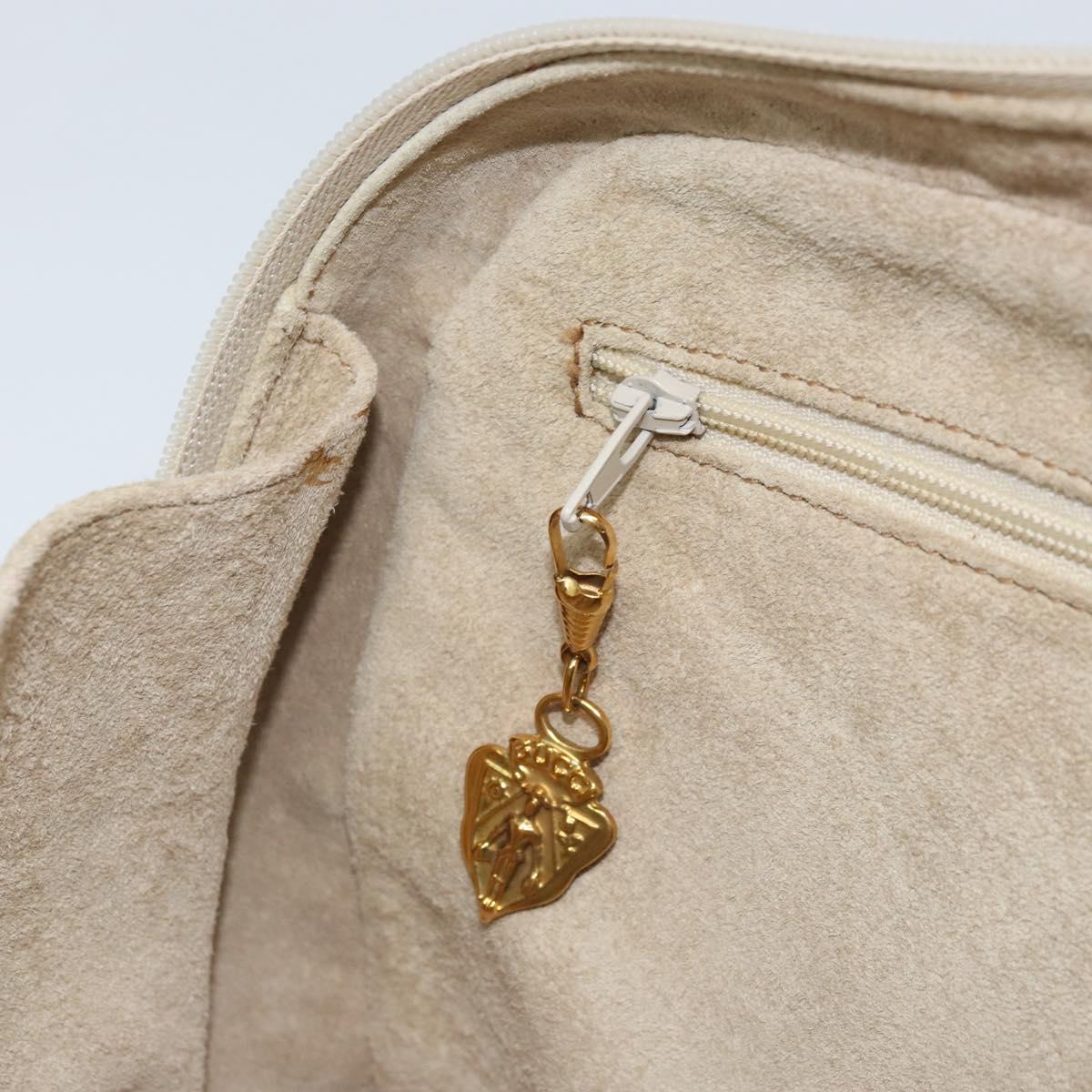 GUCCI Hand Bag Leather Ivory Gold Auth BA10073