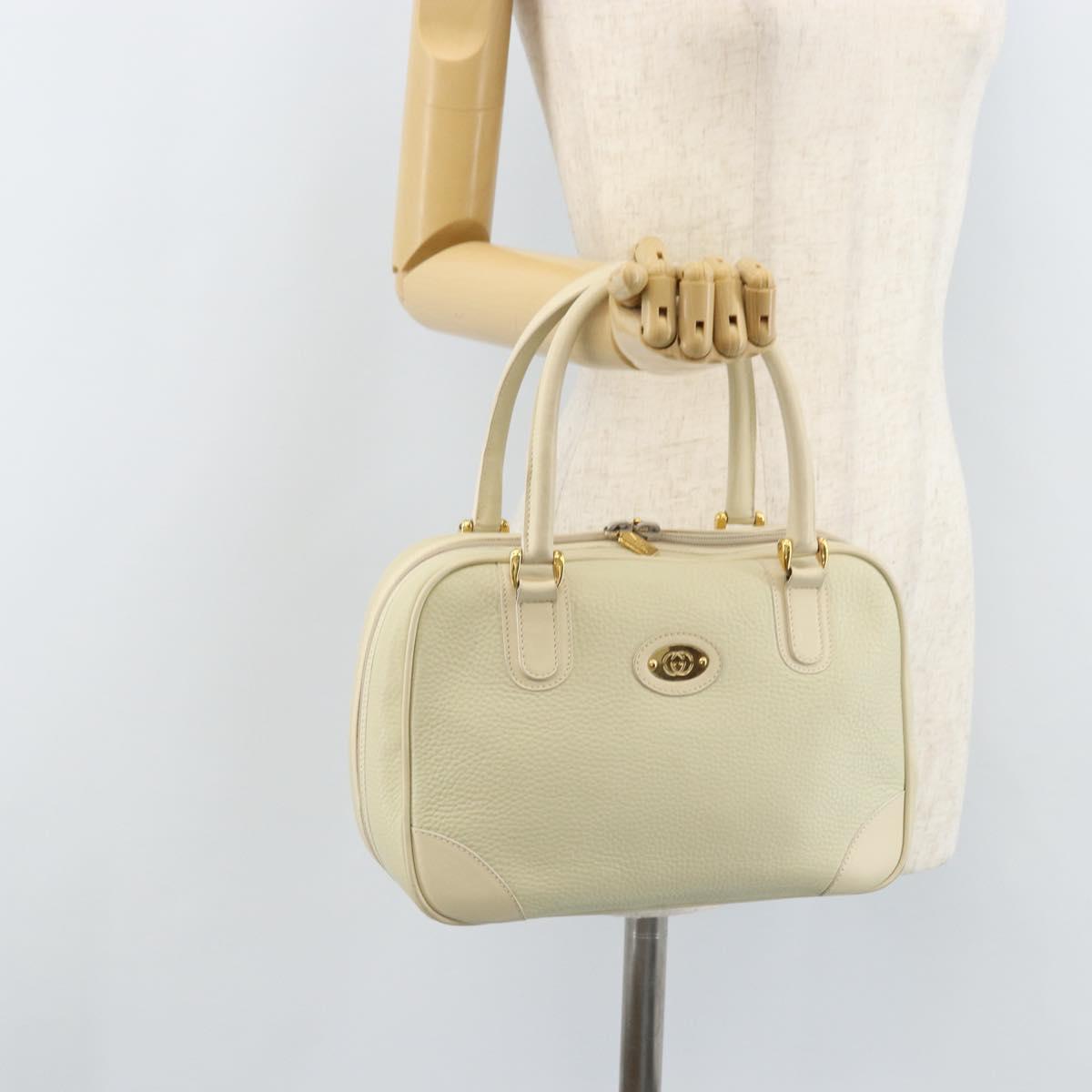GUCCI Hand Bag Leather Ivory Gold Auth BA10073