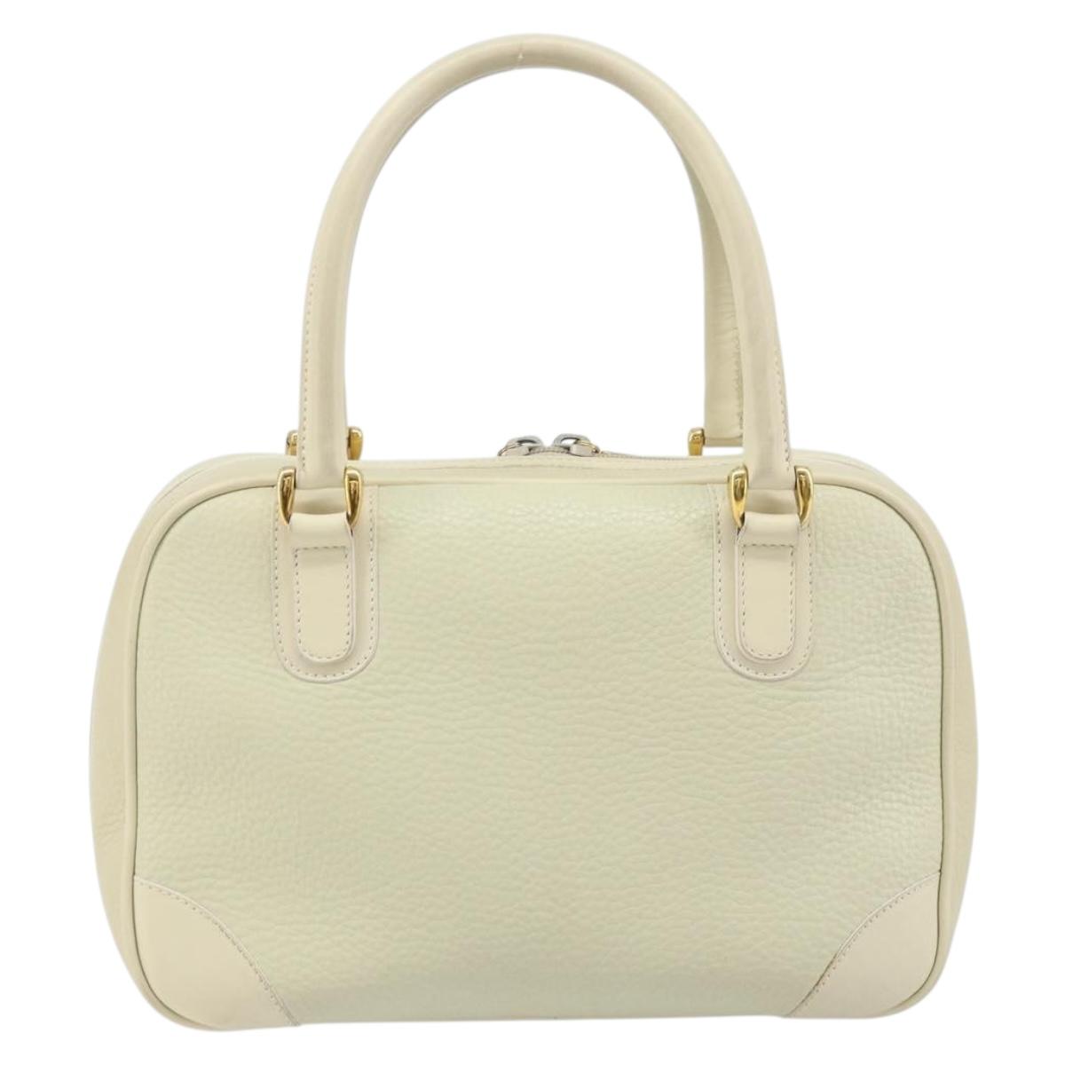 GUCCI Hand Bag Leather Ivory Gold Auth BA10073