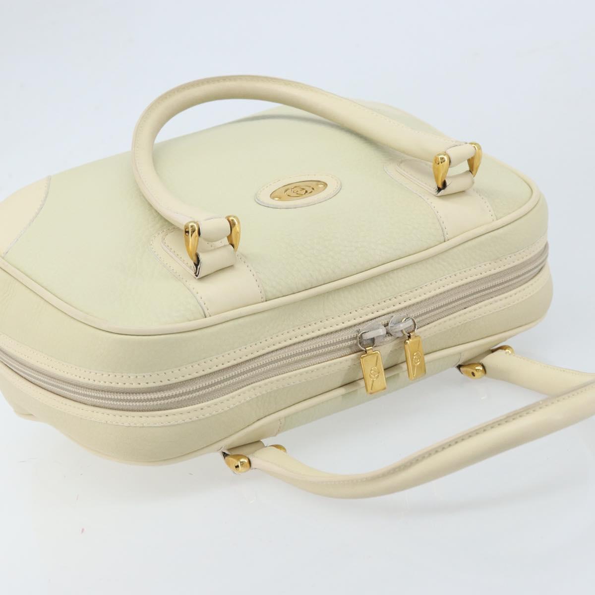 GUCCI Hand Bag Leather Ivory Gold Auth BA10073