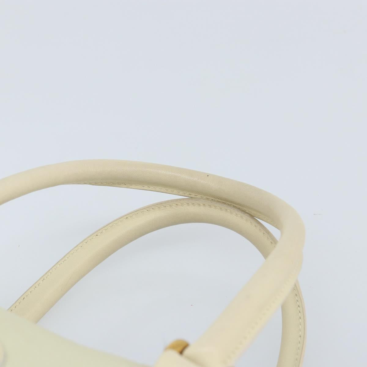 GUCCI Hand Bag Leather Ivory Gold Auth BA10073