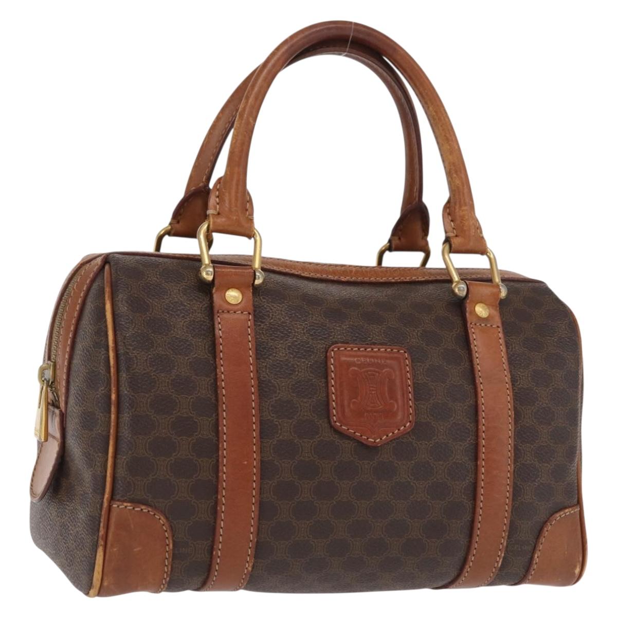 CELINE Macadam Canvas Hand Bag PVC Leather Brown Gold Auth BA10074