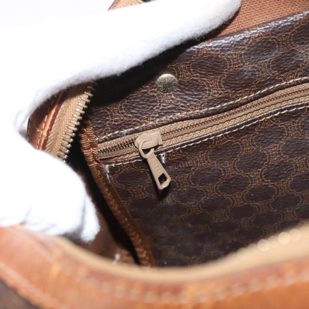 CELINE Macadam Canvas Hand Bag PVC Leather Brown Gold Auth BA10074