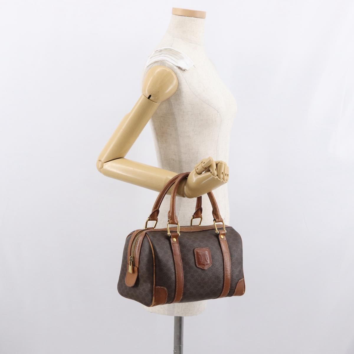 CELINE Macadam Canvas Hand Bag PVC Leather Brown Gold Auth BA10074