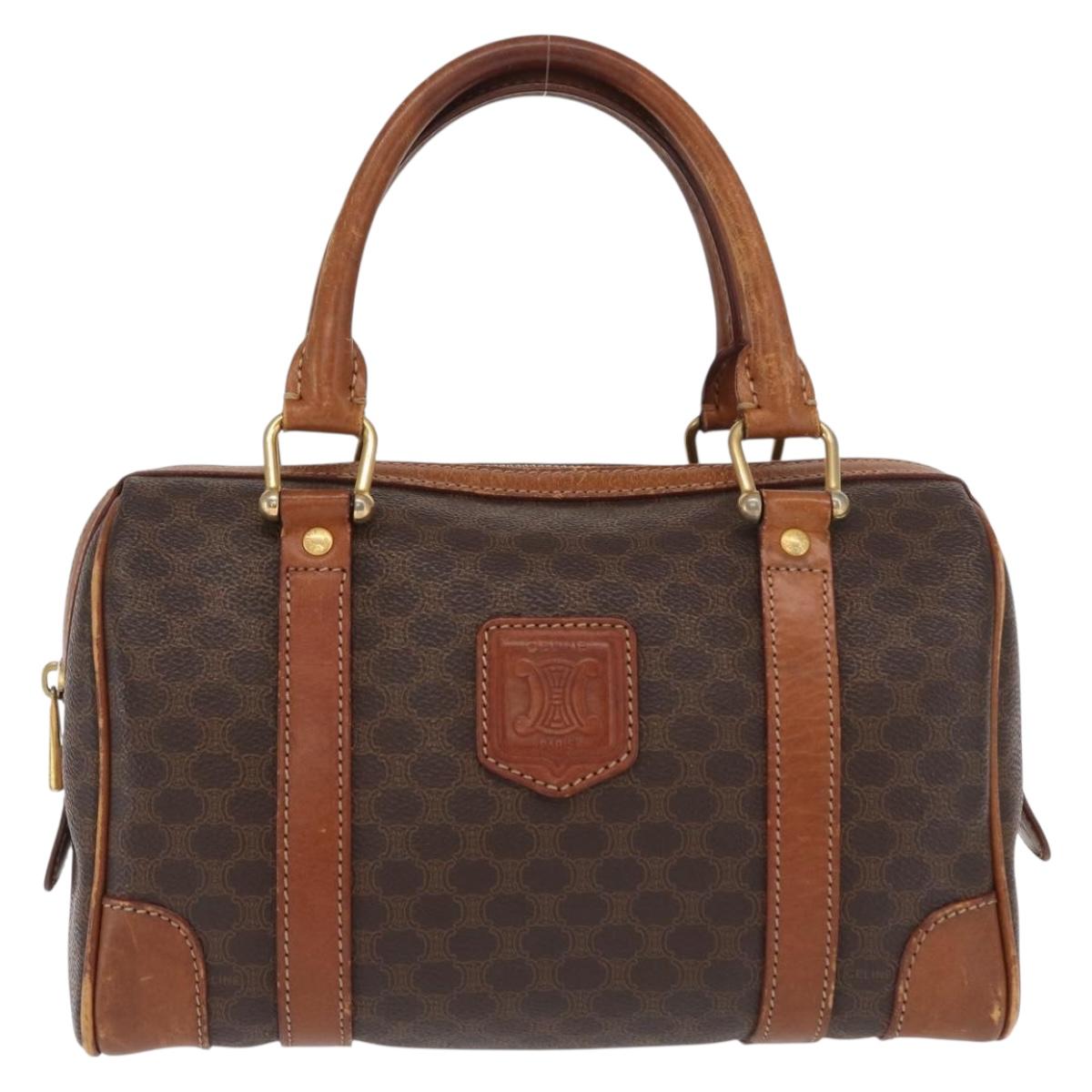 CELINE Macadam Canvas Hand Bag PVC Leather Brown Gold Auth BA10074