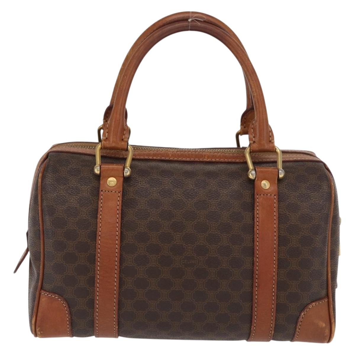 CELINE Macadam Canvas Hand Bag PVC Leather Brown Gold Auth BA10074