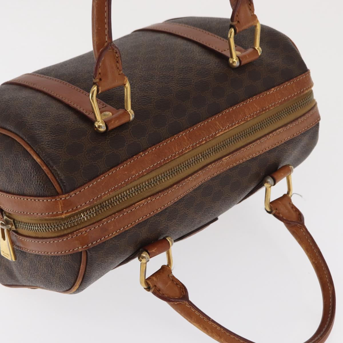 CELINE Macadam Canvas Hand Bag PVC Leather Brown Gold Auth BA10074