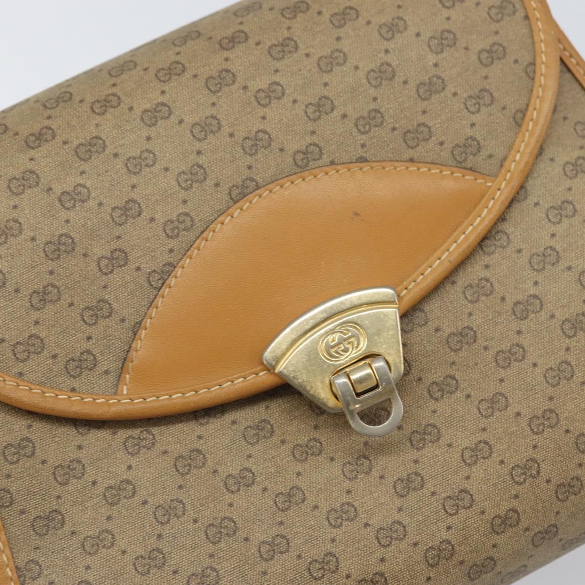 GUCCI Micro GG Supreme Shoulder Bag PVC Beige Gold Auth BA10076