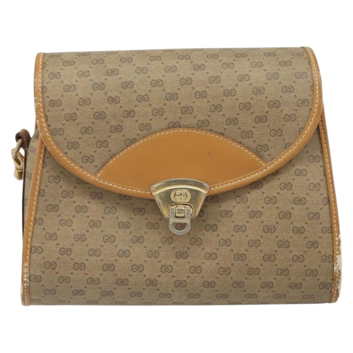 GUCCI Micro GG Supreme Shoulder Bag PVC Beige Gold Auth BA10076