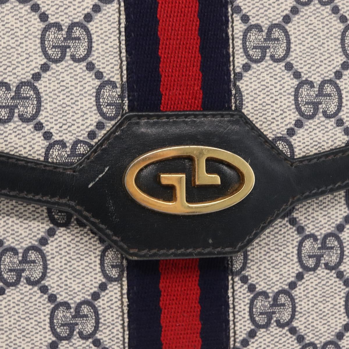 GUCCI GG Supreme Sherry Line Shoulder Bag PVC Navy Gold Auth BA10080