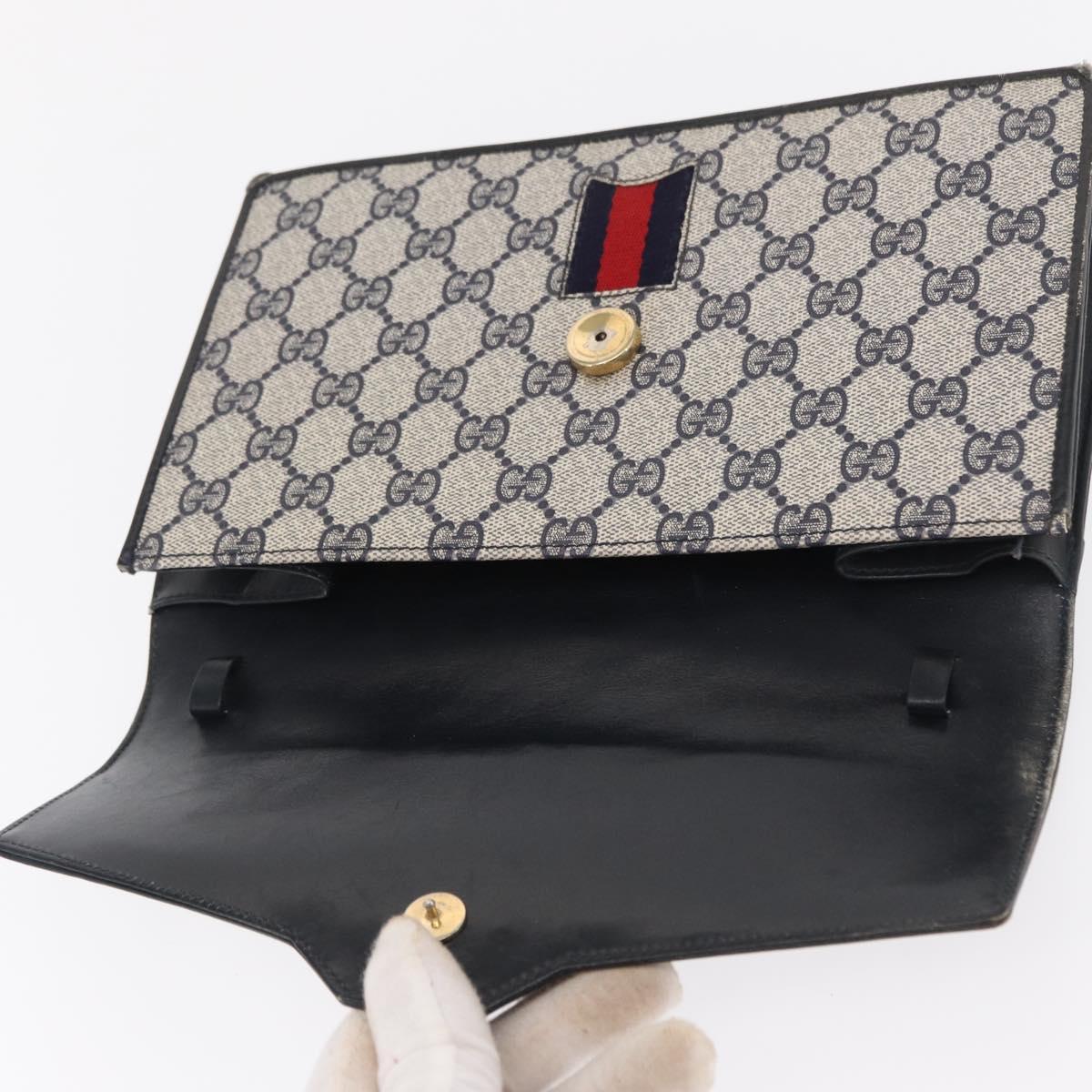 GUCCI GG Supreme Sherry Line Shoulder Bag PVC Navy Gold Auth BA10080