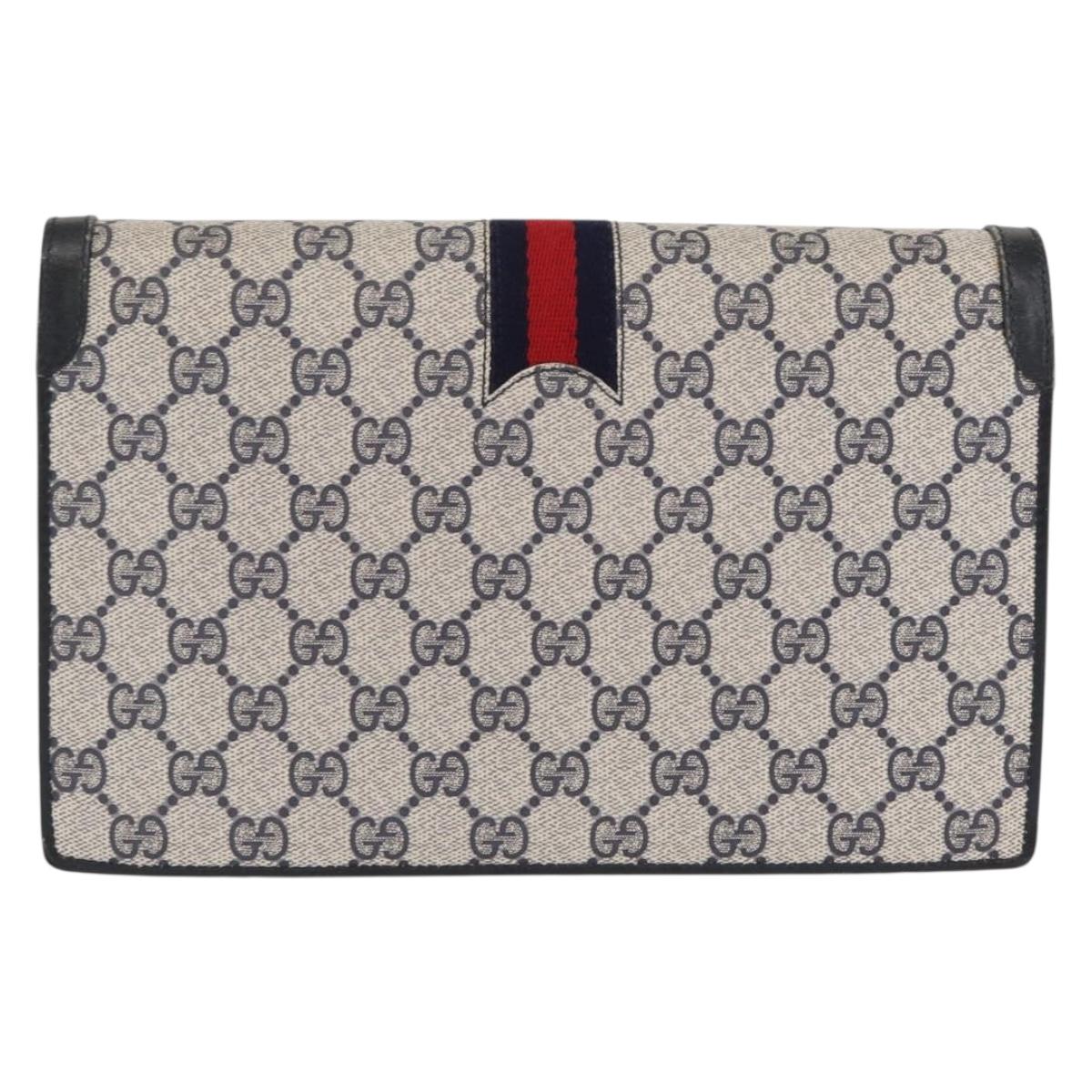 GUCCI GG Supreme Sherry Line Shoulder Bag PVC Navy Gold Auth BA10080