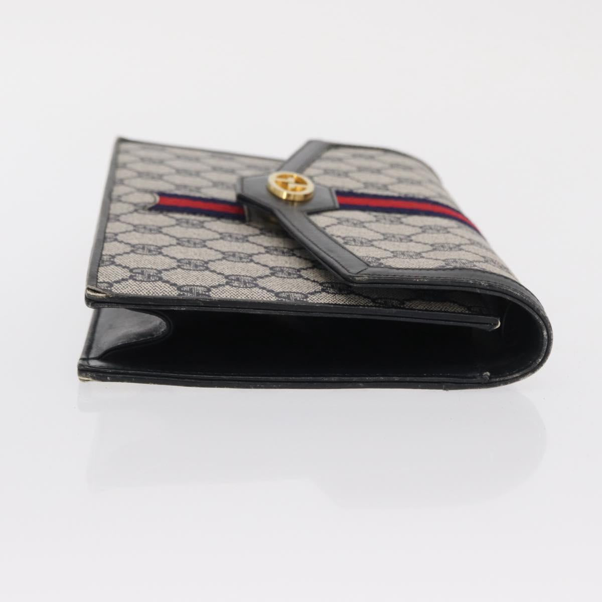 GUCCI GG Supreme Sherry Line Shoulder Bag PVC Navy Gold Auth BA10080