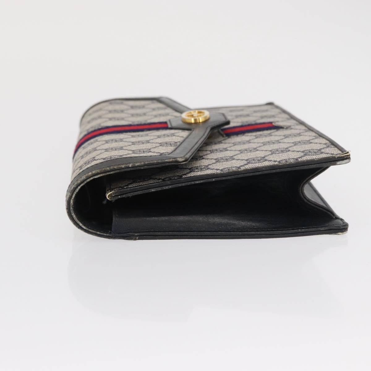 GUCCI GG Supreme Sherry Line Shoulder Bag PVC Navy Gold Auth BA10080