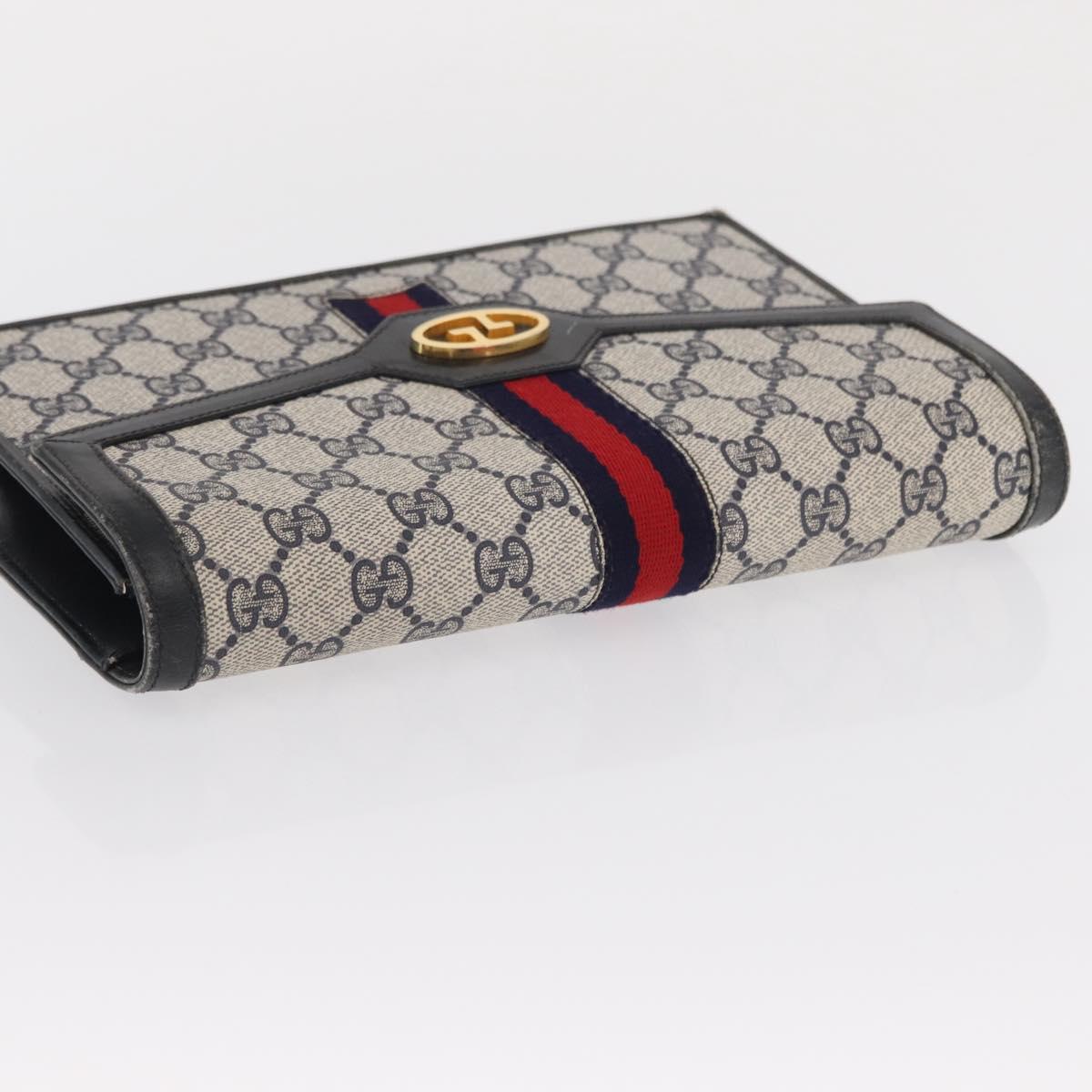 GUCCI GG Supreme Sherry Line Shoulder Bag PVC Navy Gold Auth BA10080