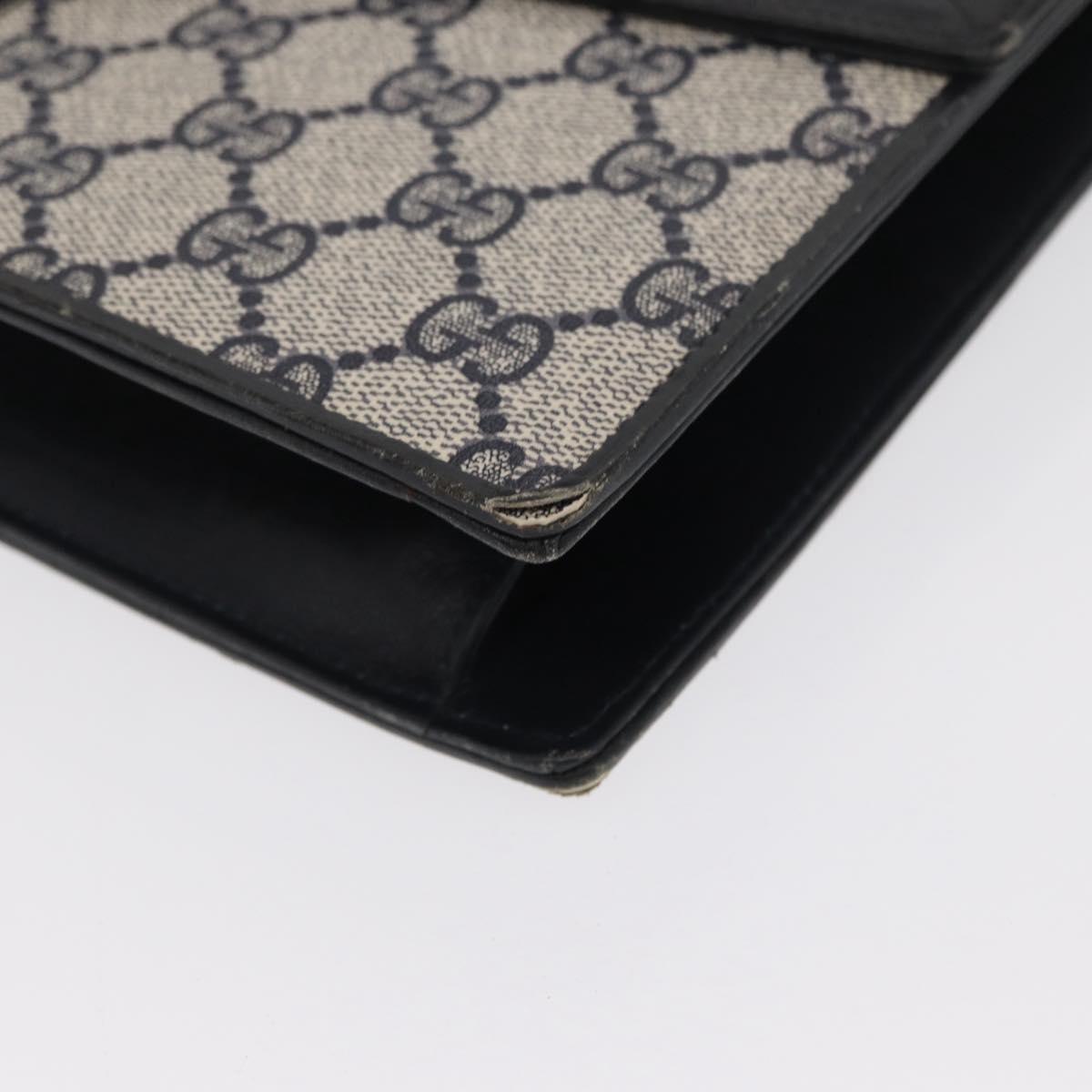 GUCCI GG Supreme Sherry Line Shoulder Bag PVC Navy Gold Auth BA10080