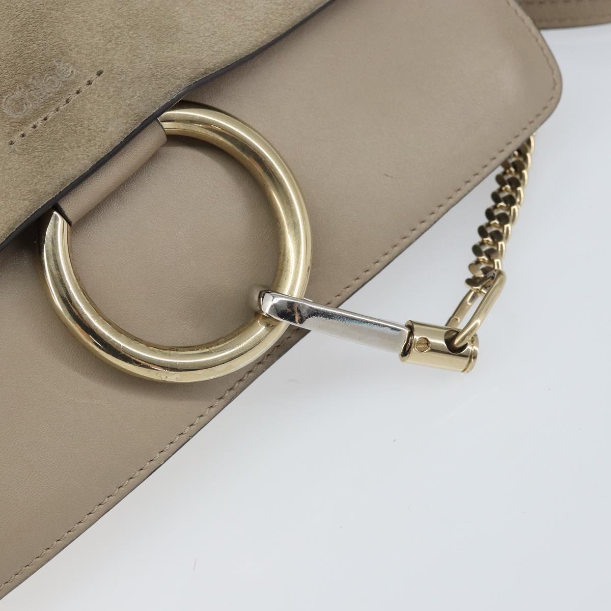 Chloe Fay Shoulder Bag Leather Suede Beige Gold Auth BA10083V