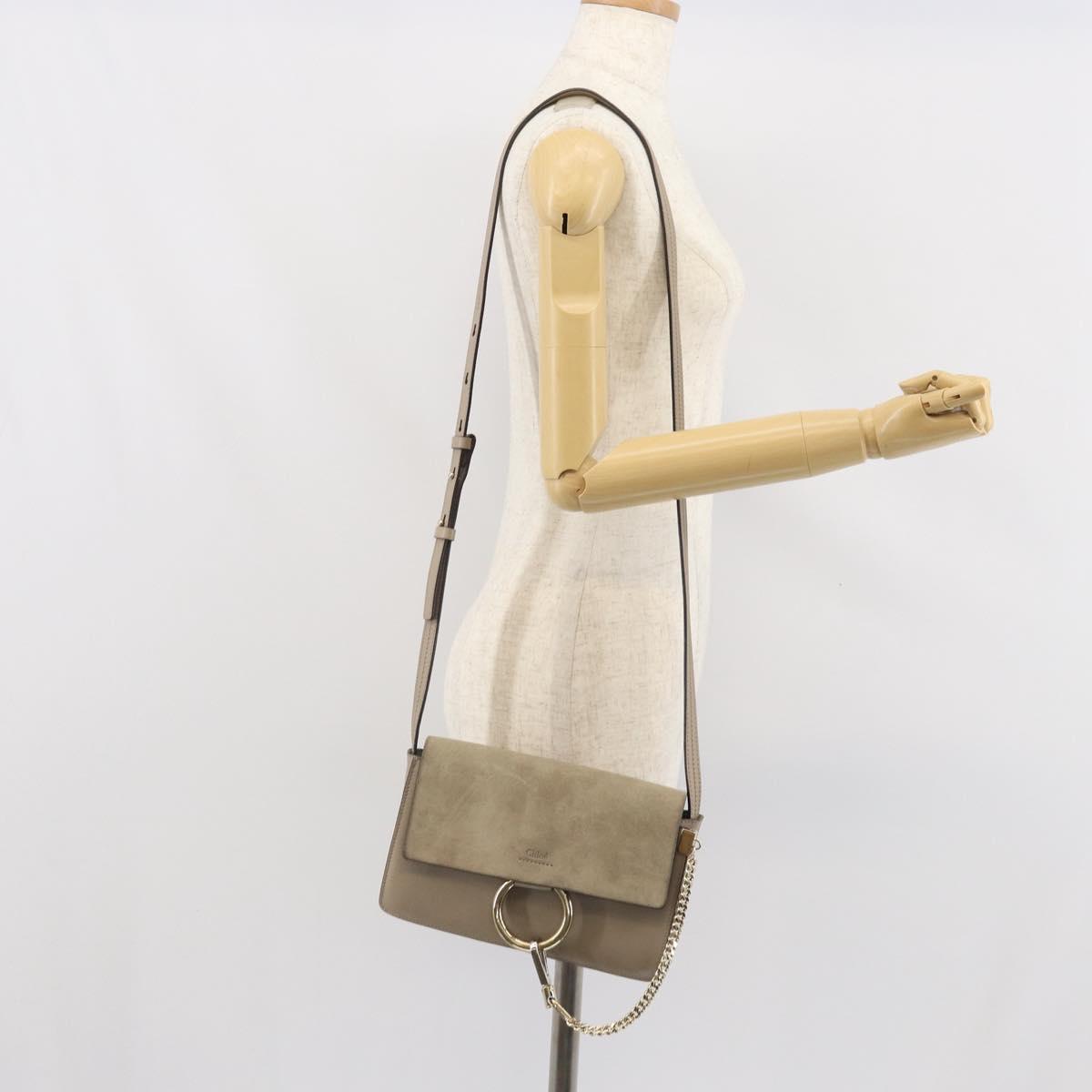 Chloe Fay Shoulder Bag Leather Suede Beige Gold Auth BA10083V