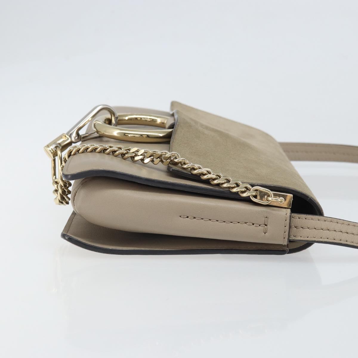 Chloe Fay Shoulder Bag Leather Suede Beige Gold Auth BA10083V