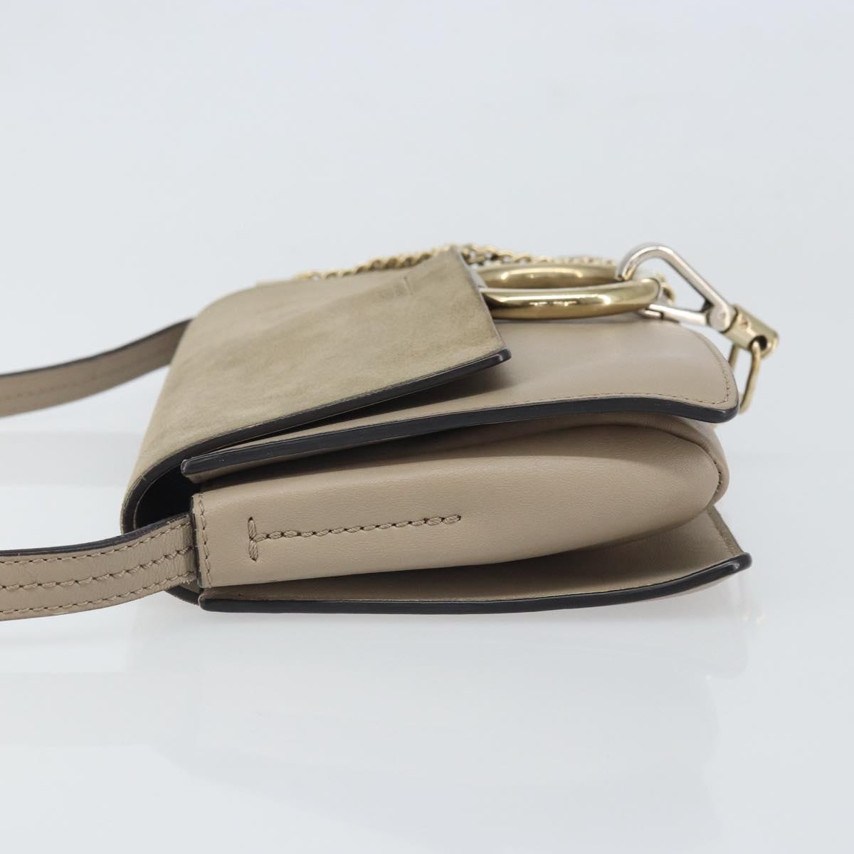 Chloe Fay Shoulder Bag Leather Suede Beige Gold Auth BA10083V