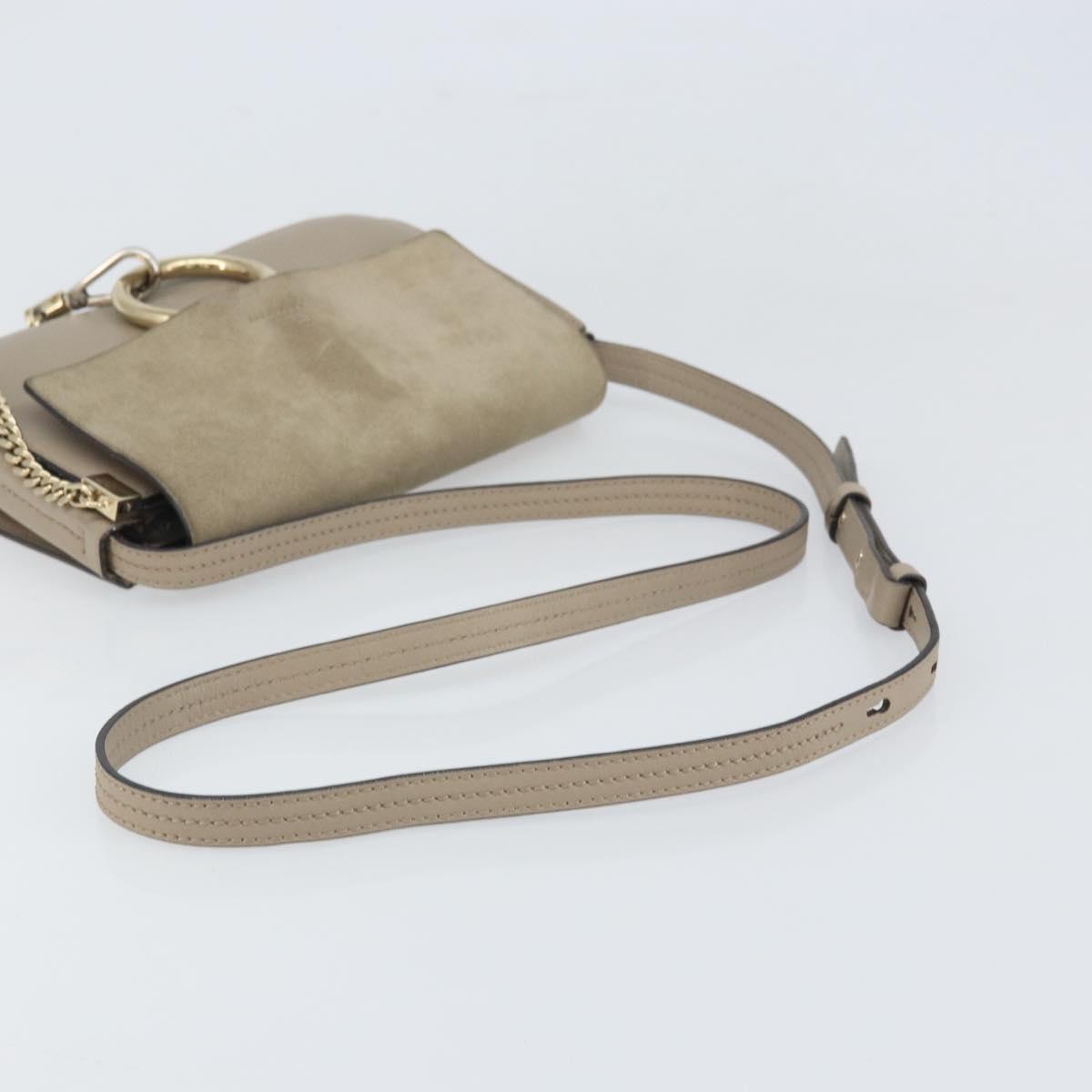 Chloe Fay Shoulder Bag Leather Suede Beige Gold Auth BA10083V