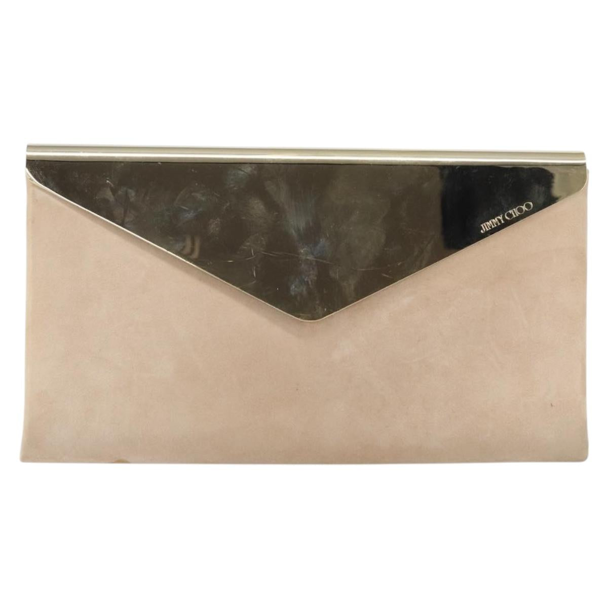 Jimmy Choo Clutch Bag Suede Pink Gold Auth BA10085