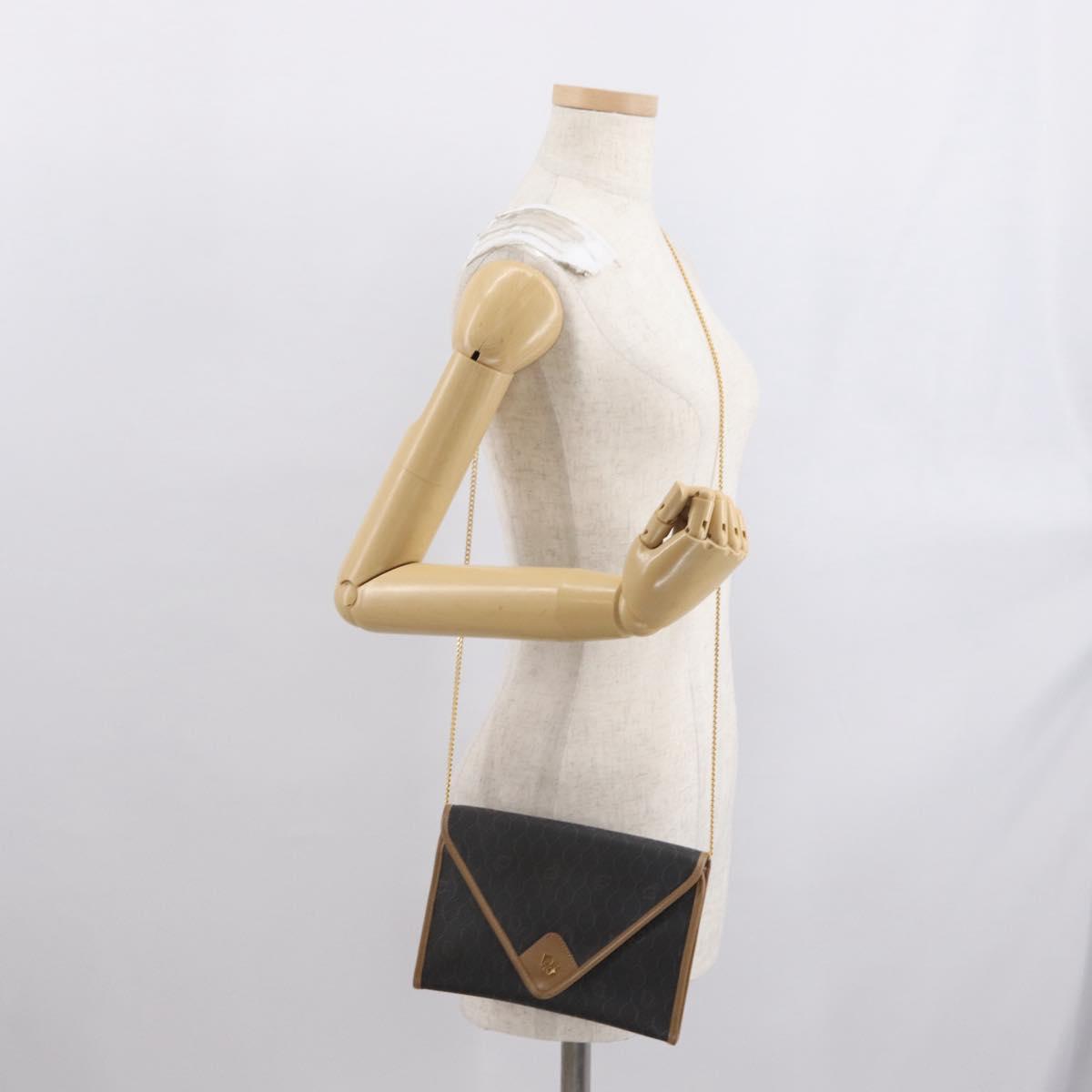 Christian Dior Honeycomb Canvas Chain Shoulder Bag PVC Black Gold Auth BA10086