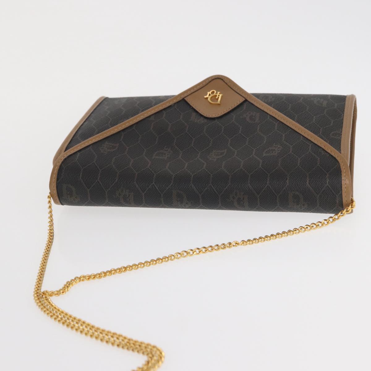 Christian Dior Honeycomb Canvas Chain Shoulder Bag PVC Black Gold Auth BA10086