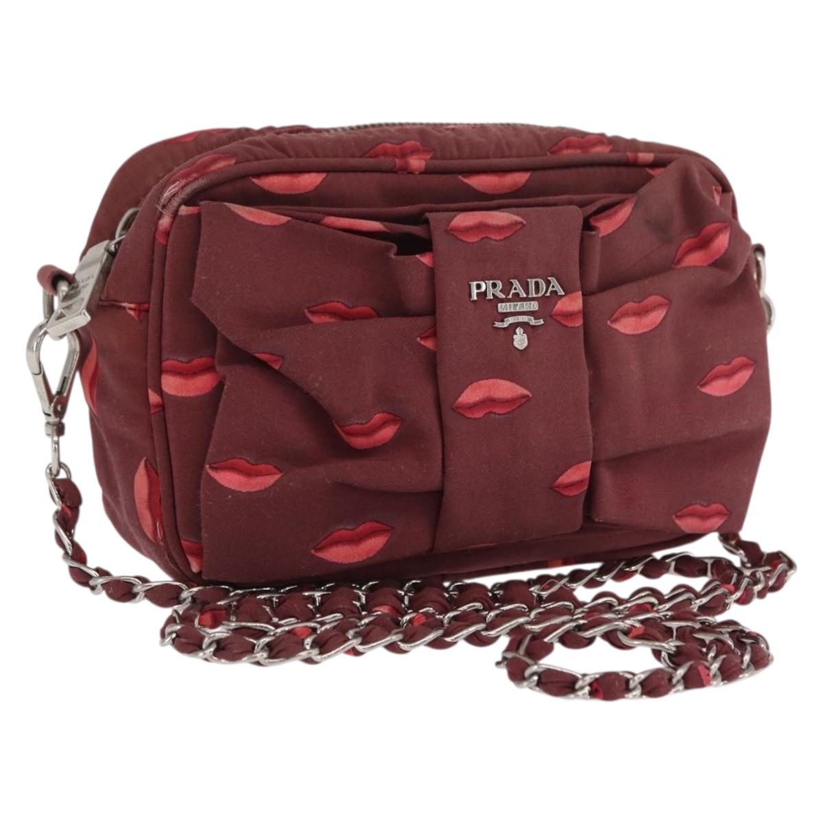 PRADA Chain Shoulder Bag Nylon Bordeaux Silver Auth BA10089