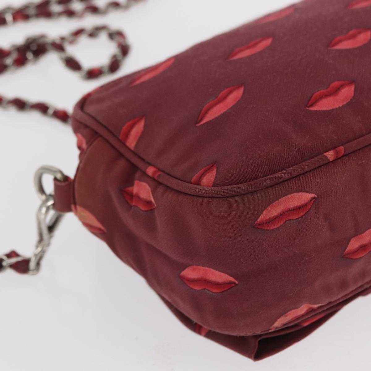 PRADA Chain Shoulder Bag Nylon Bordeaux Silver Auth BA10089