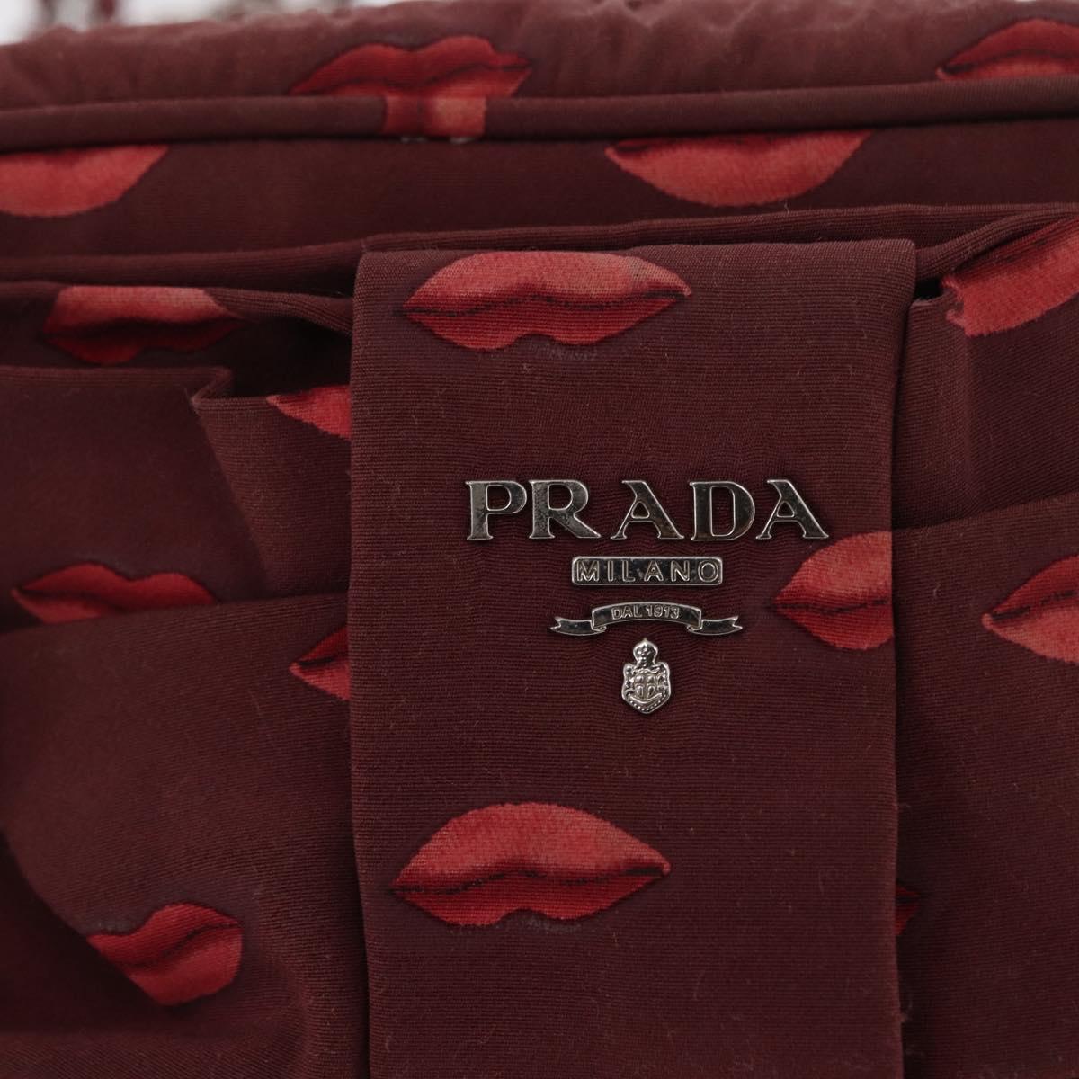 PRADA Chain Shoulder Bag Nylon Bordeaux Silver Auth BA10089