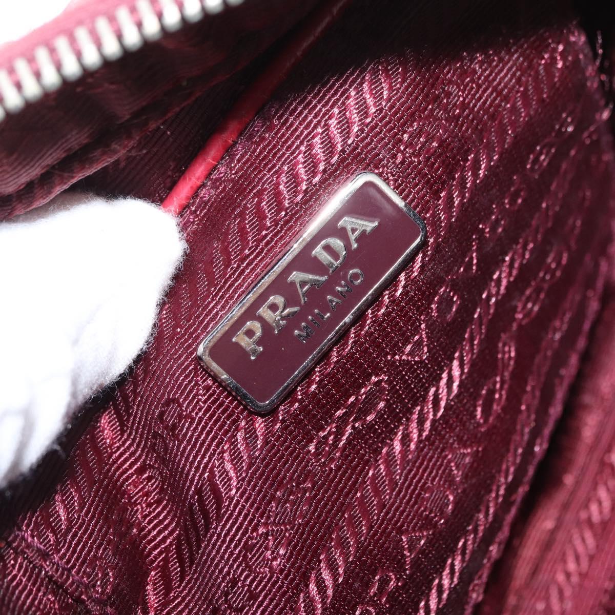 PRADA Chain Shoulder Bag Nylon Bordeaux Silver Auth BA10089