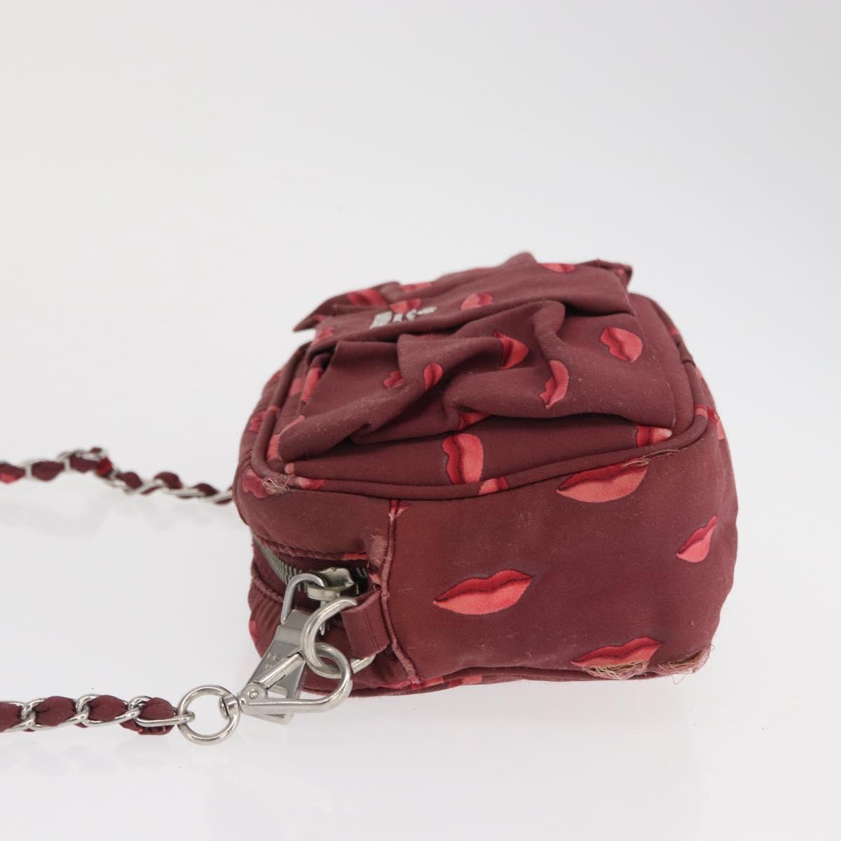 PRADA Chain Shoulder Bag Nylon Bordeaux Silver Auth BA10089
