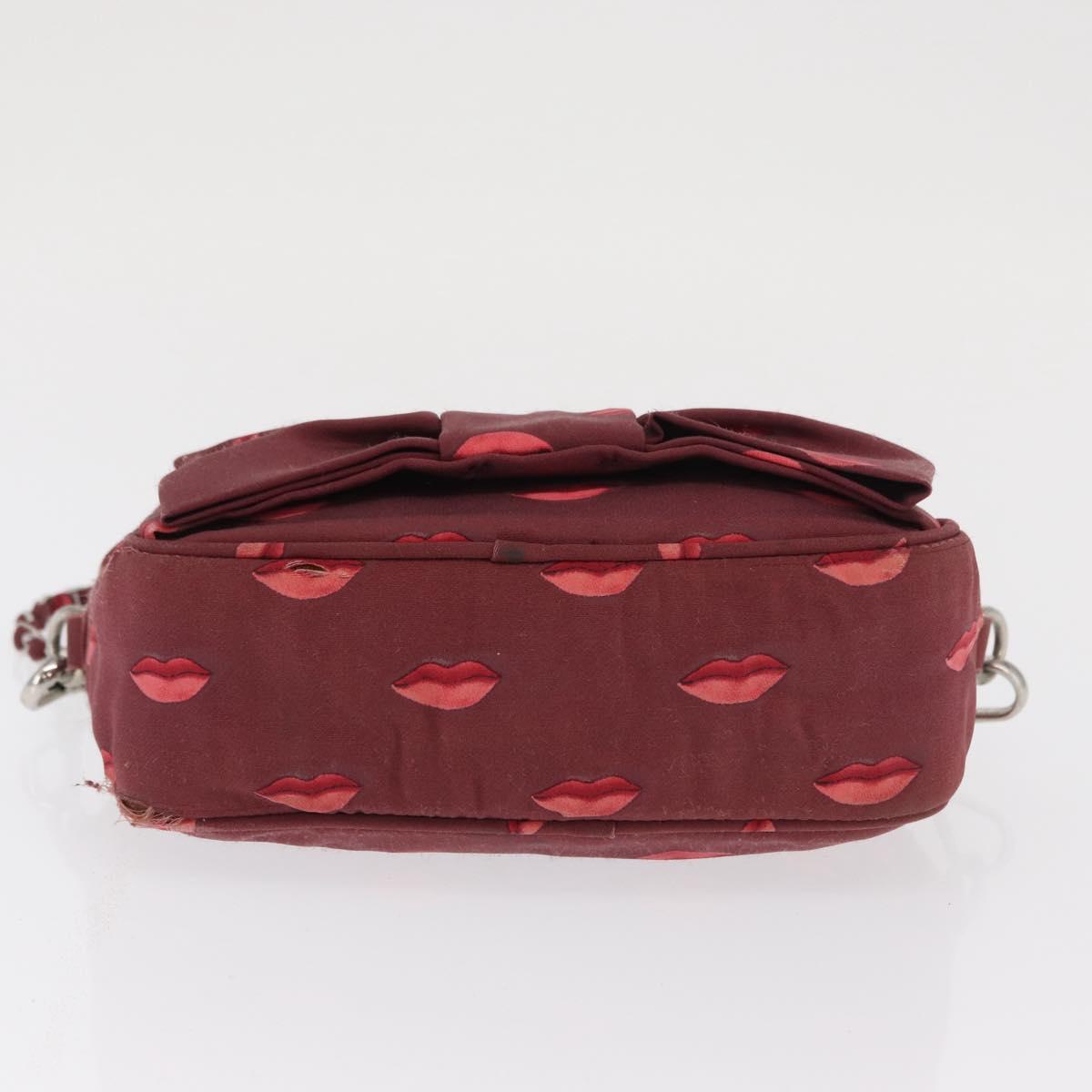 PRADA Chain Shoulder Bag Nylon Bordeaux Silver Auth BA10089