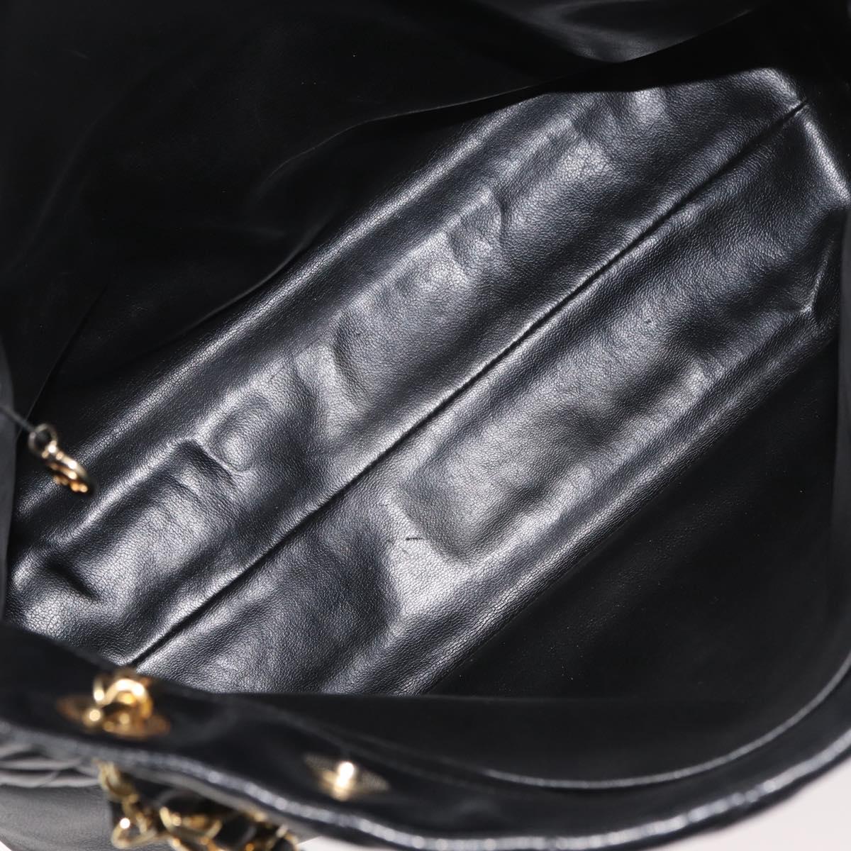 CHANEL Chain Tote Bag Leather Black Gold CC Auth BA10091