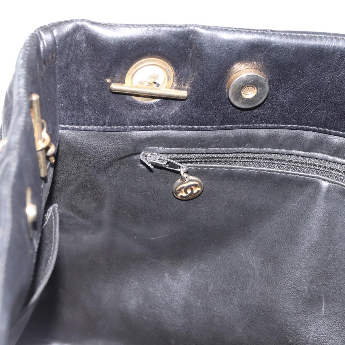 CHANEL Chain Tote Bag Leather Black Gold CC Auth BA10091